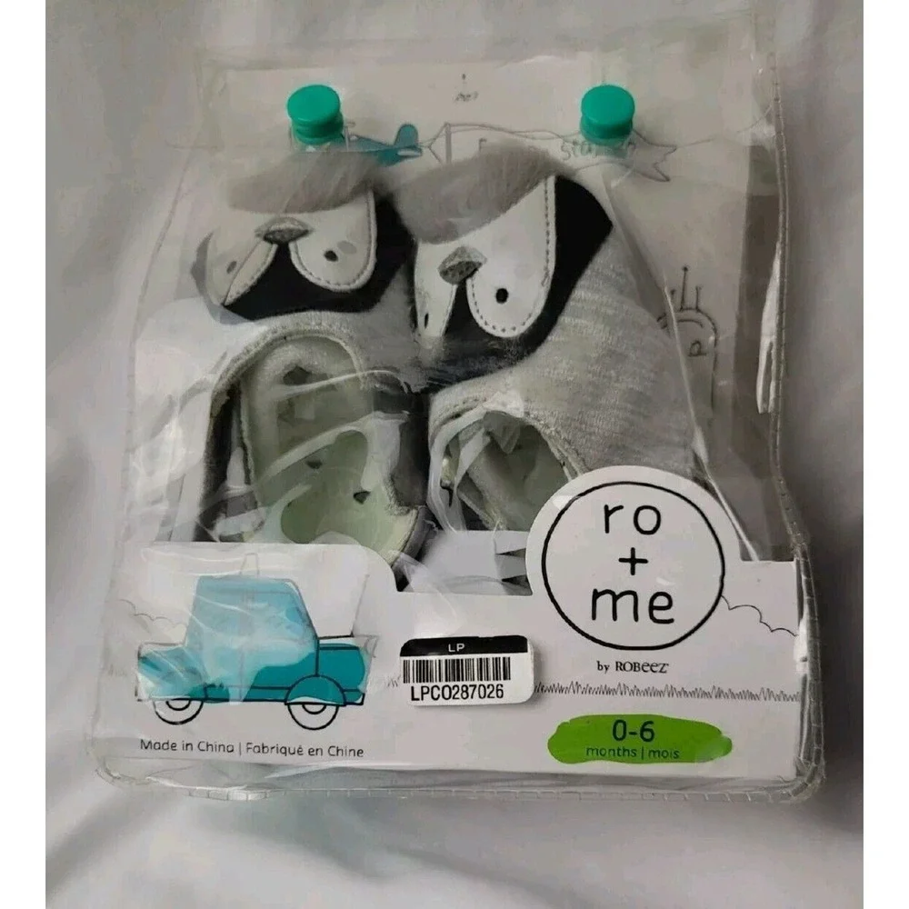 Ro+Me By Robeez Baby Slip On Crib Shoes Gray Penguin Booties Size 0-6 Mos NEW